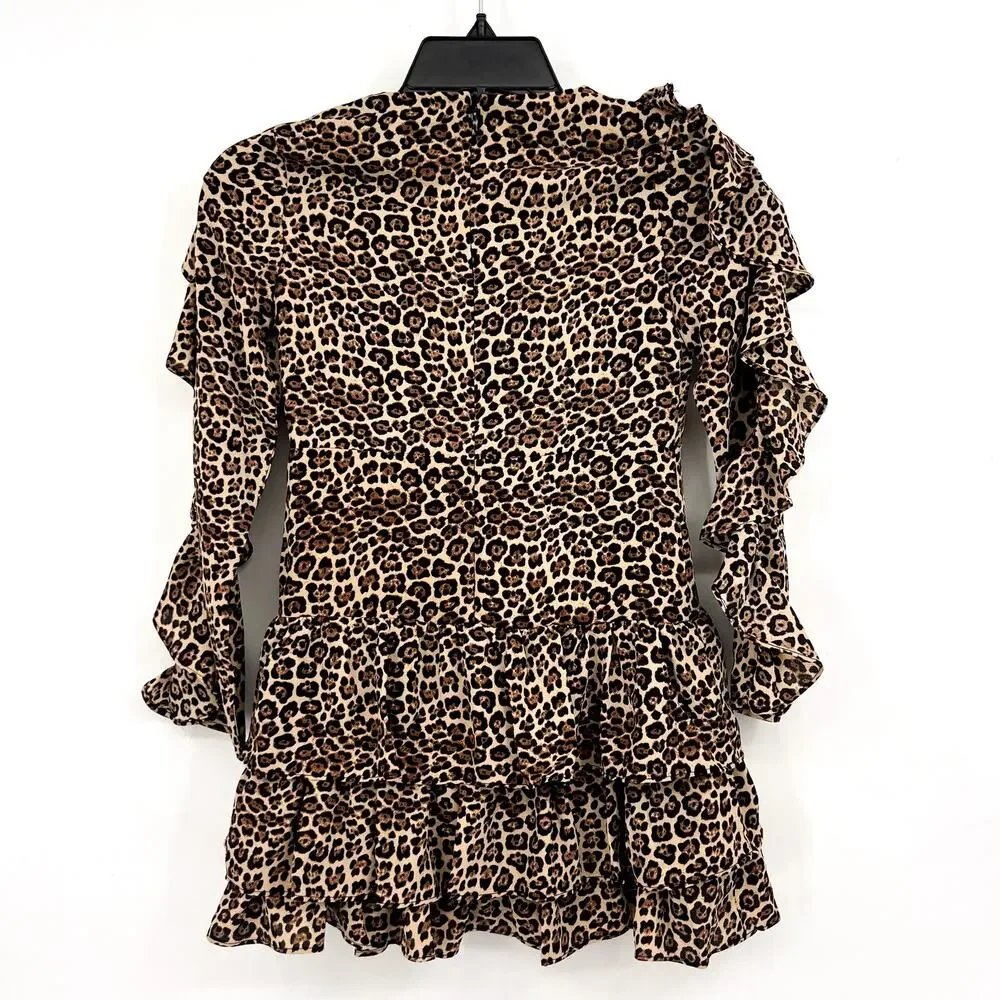 BARDOT Girl's Whit Ra Ra Dress Size 7-8 Small Leopard Ruffle Long Sleeve NWT